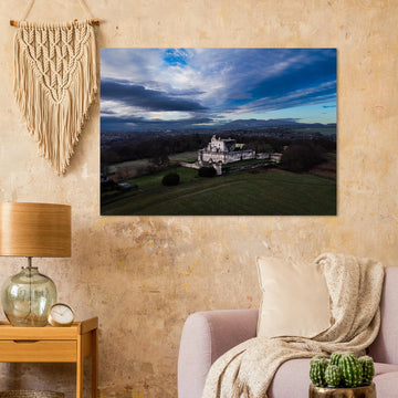 Craigmillar Castle sunrise wall art with ruined towers under moody dawn sky