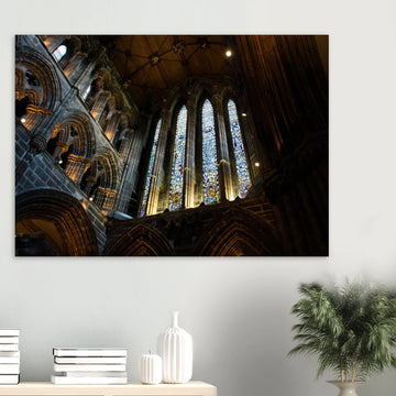 Glasgow Cathedral interior wall art showing Gothic nave and stained glass window